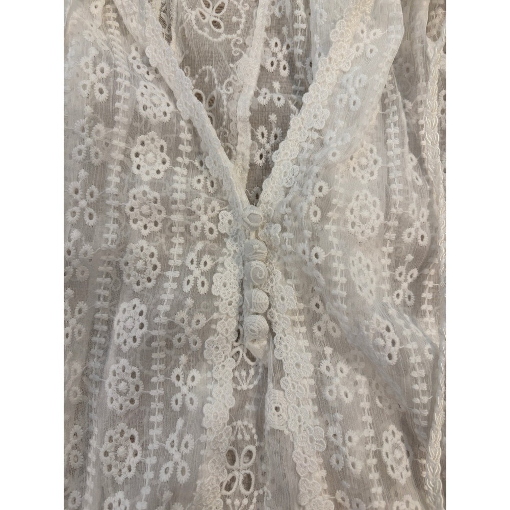 Alice + Olivia Norah White Lace Eyelet Blouse Balloon Sleeves Cottagecore Size M - Picture 6 of 9